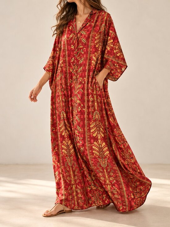 Sante | Dresses | Sante Classics M Red Gold Kaftan Maxi Dress Nwt ...